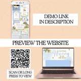 Promotional graphic for a digital baby shower winnie the pooh invite website template, showing a smartphone mockup with sample invitation cards, a laptop mockup with a watercolor 'Hunny' banner, a QR code, and text reading 'PREVIEW THE WEBSITE' and 'SCAN OR LONG PRESS TO VIEW'.