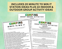 Printable Editable Camping Games Bundle For Kids & Adults | Family Campfire Party Ideas And Activities | Camp Quizzes Editable Template