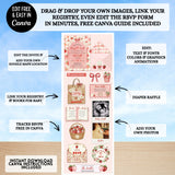 editable somebody berry sweet strawberry daisies themed baby shower website invitation editable with free canva account easy to use and share via text, email or social media your own website includes rsvp tracking, gift registry, books for baby, diaper raffle, polaroid drag and drop photo frames, google maps location comes with a guide your guests will love it