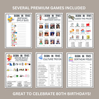 80th Birthday Party Printable 1945 Games, Activities, Decorations, Turning 80 Ideas, Instant Download