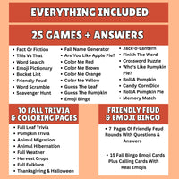 Mega Fall Printable Game Bundle | 67 Fun Autumn Games Trivia Activities | Fall Party Games Kids & Adults | Classroom Church Family Friendly