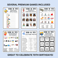 70th Birthday Printable Games Bundle | Born in 1955 Party Idea | 70th Bday Party Activities Man Woman 1954 Newspaper Poster Trivia Quiz