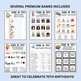 70th Birthday Printable Games Bundle | Born in 1955 Party Idea | 70th Bday Party Activities Man Woman 1954 Newspaper Poster Trivia Quiz