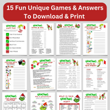 Grinchmas Game Bundle | Printable Christmas Party Grinch Games | Adults Kids Xmas Activities | Holiday Emoji Games