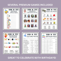 90th Birthday Printable Games Bundle | Born in 1935 Party Idea | 90th Bday Party Activities Man Woman 1934 Newspaper Poster Trivia Quiz