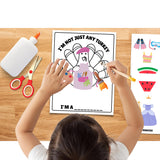 Child coloring a turkey with accessories on a table with art supplies