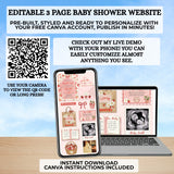 editable somebody berry sweet strawberry daisies themed baby shower website invitation editable with free canva account easy to use and share via text, email or social media your own website includes rsvp tracking, gift registry, books for baby, diaper raffle, polaroid drag and drop photo frames, google maps location comes with a guide your guests will love it