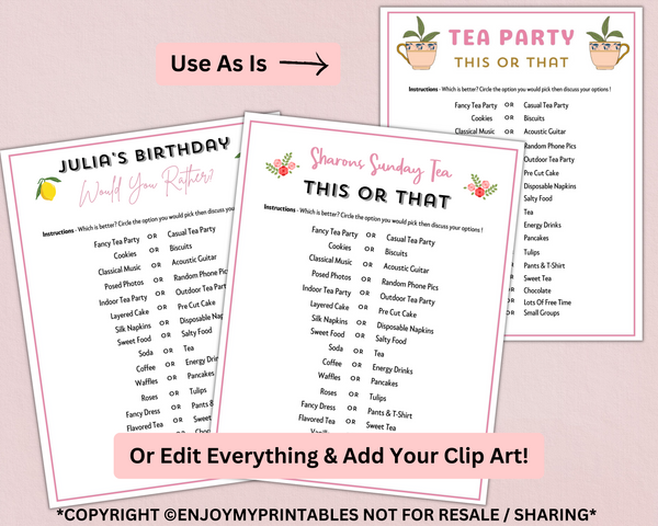 Printable Tea Party Games Adults Kids Toddler | Editable High Tea Quiz ... Printable Tea Party Games Adults Kids Toddler | Editable High Tea Quiz ...