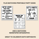 60th Birthday Printable Games Bundle | Born in 1965 Party Idea | 60th Bday Party Activities Man Woman 1964 Newspaper Poster Trivia Quiz