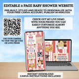 barbecue baby q  or co-ed baby shower gender neutral great for boys editable website invitation template for summer baby shower editable with a free canva account trackable rsvp, clickable gift registry, diaper raffle, books for baby, side dish request, drag and drop polaroid frames for your photos and more its totally interactive and easy to edit then share via text social media or email guests will love it