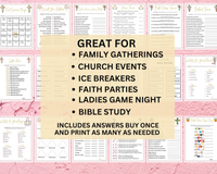 Printable Womens Ministry Games Bible Study Group Retreat Activities | Christian Games for Adults | Ladies Editable Fellowship Bundle