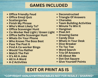 Editable Office Party Games | Work Party Games | Team Meeting | Work Happy Hour Idea | Staff Appreciation Activities | Printable Bundle