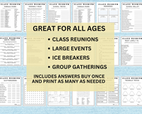 Printable Class Reunion Games | Editable Reunion Template Activities Bundle | High School Reunion Party Ideas Games Set