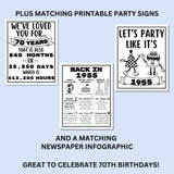 70th Birthday Printable Games Bundle | Born in 1955 Party Idea | 70th Bday Party Activities Man Woman 1954 Newspaper Poster Trivia Quiz