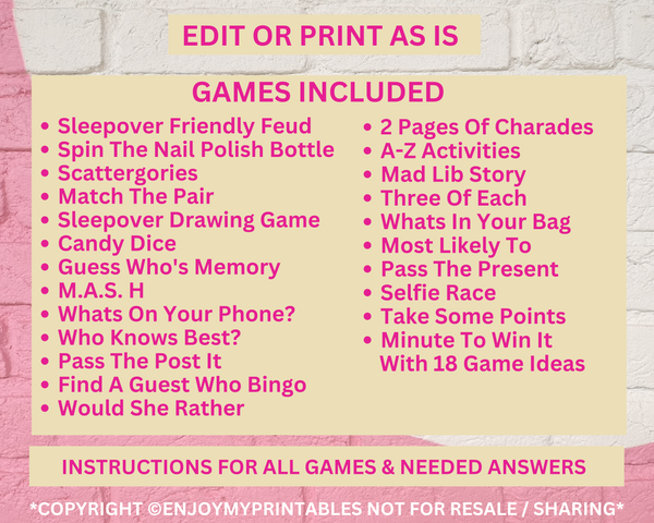 printable-slumber-party-games-sleepover-activity-bundle-editable-tem-enjoymyprintables for Free Printable Printable Sleepover Games Printable Slumber Party Games | Sleepover Activity Bundle Editable Tem – Enjoymyprintables for Free Printable Printable Sleepover Games