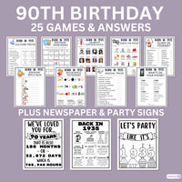 90th birthday party games printable bundle with signs and decor for those born in 1935