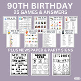 90th birthday party games printable bundle with signs and decor for those born in 1935