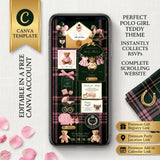 Pink Tartan Polo Teddy Bear Baby Shower Invitation Website With RSVP, Preppy Girl Equestrian Digital Evite, Old Money Phone Invite Template