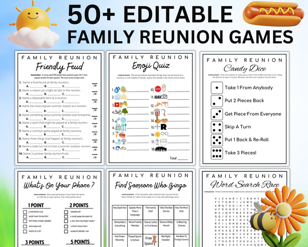 Printable Family Reunion Games Bundle | Editable Template Family Activities | Group Reunion Quizzes | Family Reunion Ideas For Adults & Kids