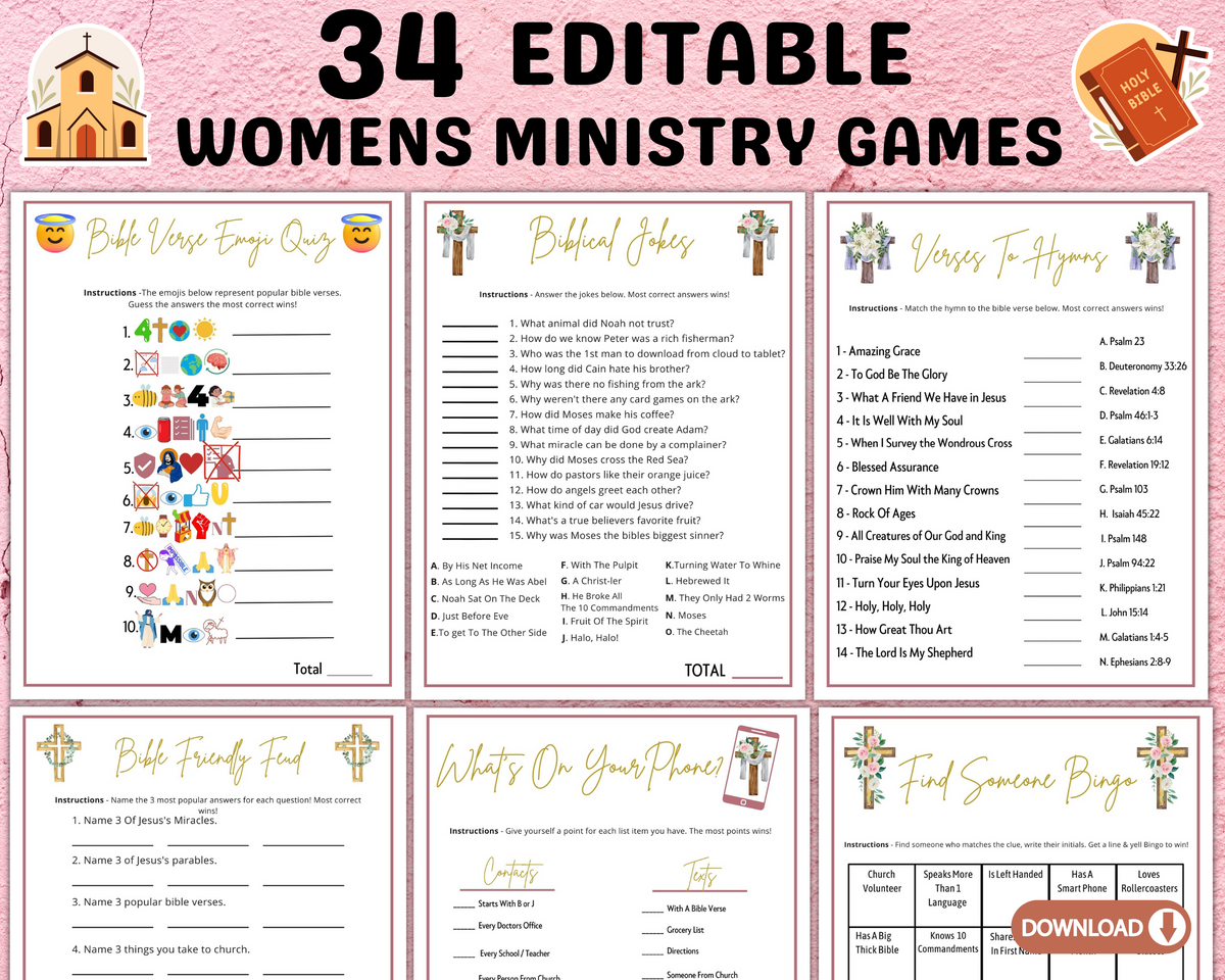 Printable Womens Ministry Games Bible Study Group Retreat Activities ...