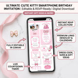 Cute Kitty Girls Hello Birthday Party Digital Invitation Website With RSVP