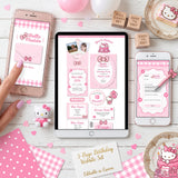 Cute Kitty Girls Hello Birthday Party Digital Invitation Website With RSVP