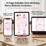 Cute Kitty Girls Hello Birthday Party Digital Invitation Website With RSVP