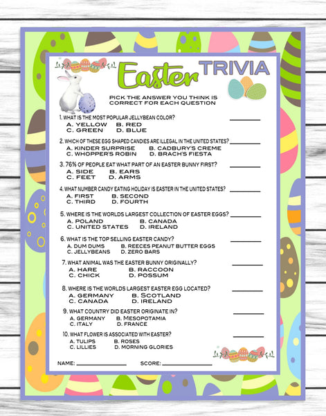 Printable Or Virtual Easter Trivia Game, Easter Party Decor, Easter Dinner Ideas, Instant Download