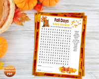 Printable Fall Autumn Party Word Search Game For Kids & Adults