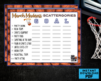 College Basketball Final Four Party Game, March Madness Scattergories, NCAA Printable Or Virtual Word Game, Instant Download