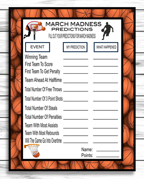 March Madness  Predictions Game, NCAA Final Four Predictions Party Game, Printable Or Virtual Game, Instant Download