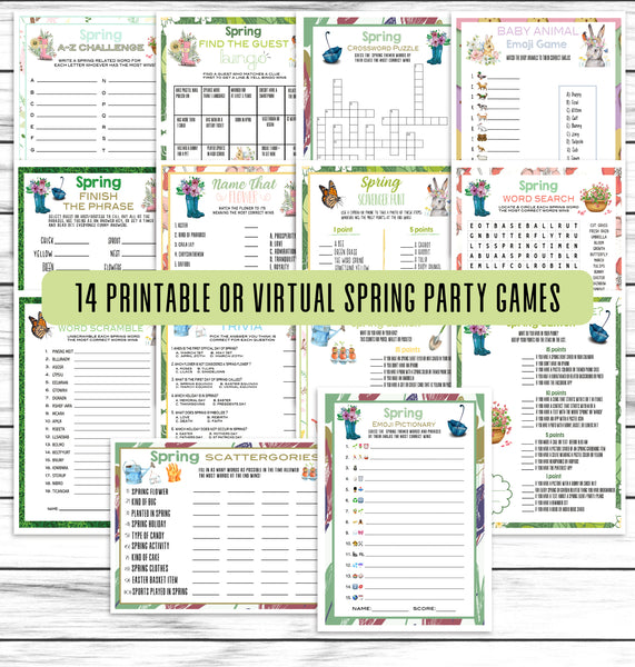 printable or virtual spring party game set