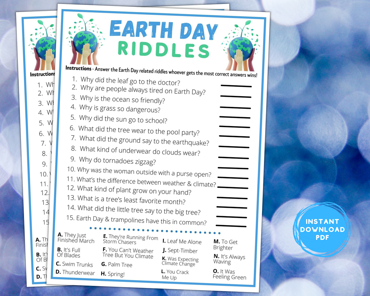 Printable Earth Day Fun Riddle Game | Classroom Work Seniors Activity ...