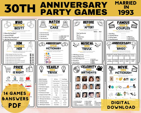 Printable 30th Anniversary Party Games For Kids & Adults