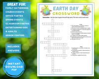 Printable Earth Day Crossword Puzzle Party Game For Kids & Adults