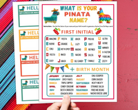 Printable Cinco De Mayo Whats Your Piñata Name Tag Game | Fun Quiz For Adults Kids | Classroom Idea | Work Party Cute Cinco Activity