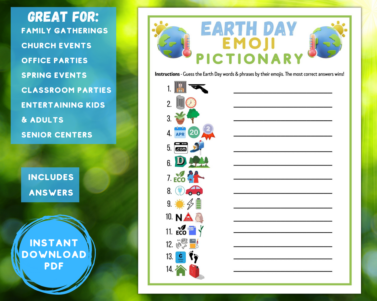 Printable Earth Day Emoji Pictionary Game | Classroom Work Church Part ...