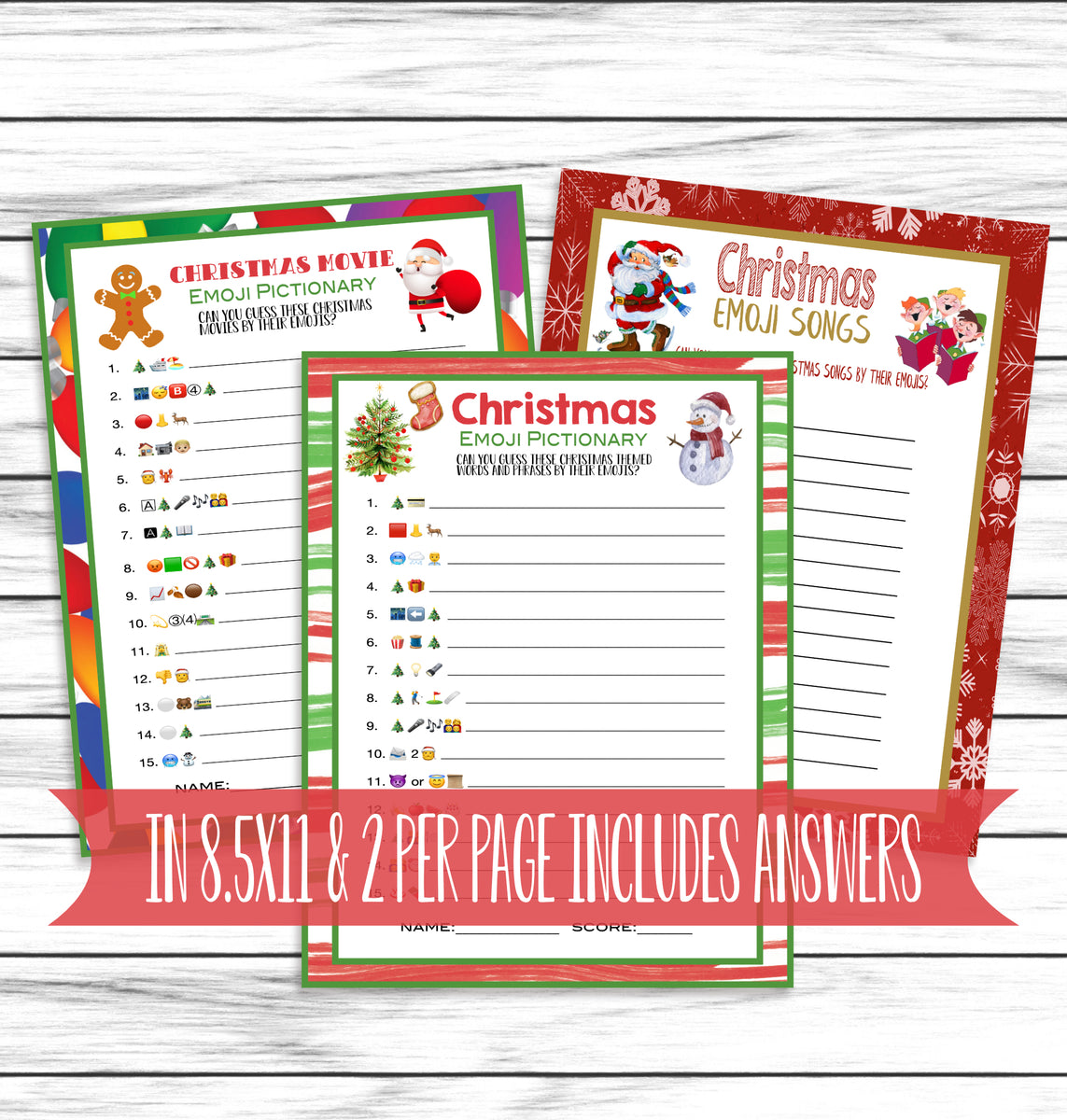 Christmas Emoji Pictionary Party Family Game Set, Printable or Virtual ...