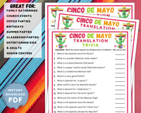 Printable Cinco De Mayo Spanish Trivia Game | Quiz For Kids & Adults | Classroom Idea | Work Party Activity | Translation Game