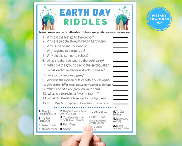Printable Earth Day Fun Riddle Game | Classroom Work Seniors Activity ...