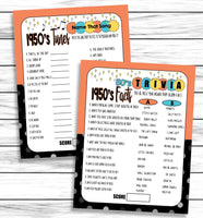 1950s Tunes Trivia Facts Printable and Virtual 70th Anniversary Party Games