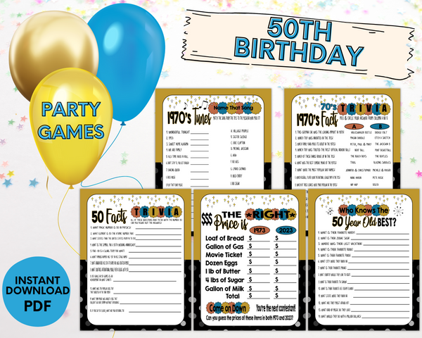 50th birthday printable party games for adults and kids