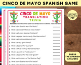 Printable Cinco De Mayo Spanish Trivia Game | Quiz For Kids & Adults | Classroom Idea | Work Party Activity | Translation Game