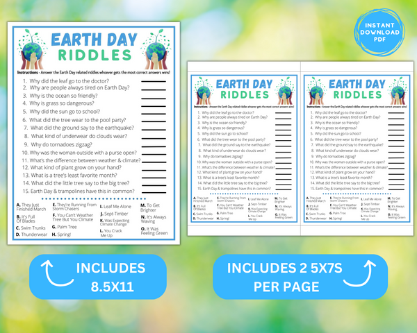 Printable Earth Day Fun Riddle Game | Classroom Work Seniors Activity ...