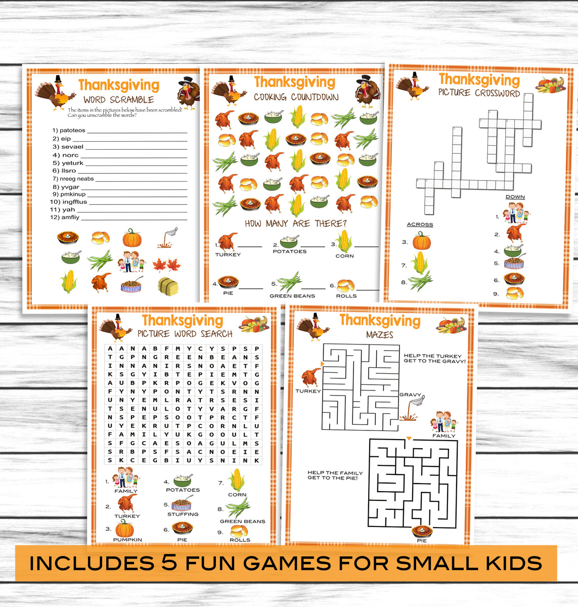 Thanksgiving Friendsgiving Party Family Childrens Table Game Set, Prin ...