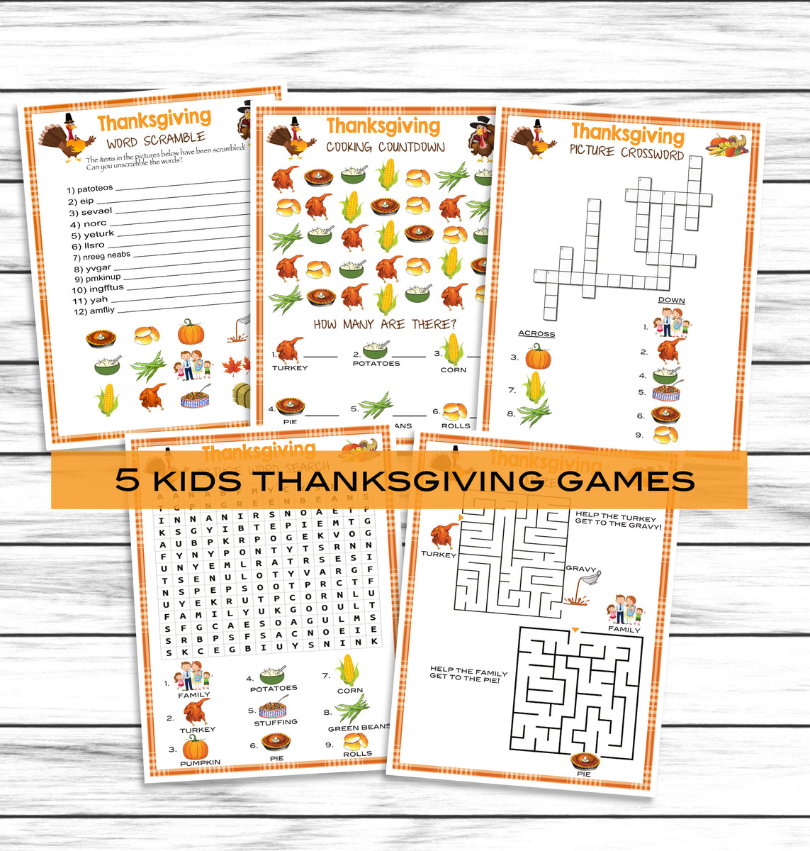 Thanksgiving Friendsgiving Party Family Childrens Table Game Set, Prin ...