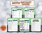 60th birthday printable party games for kids & adults