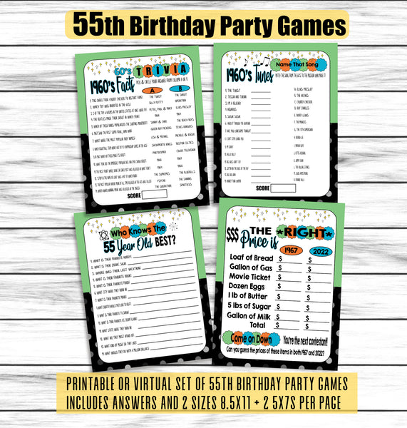 printable or virtual 55th birthday party games
