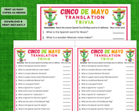 Printable Cinco De Mayo Spanish Trivia Game | Quiz For Kids & Adults | Classroom Idea | Work Party Activity | Translation Game