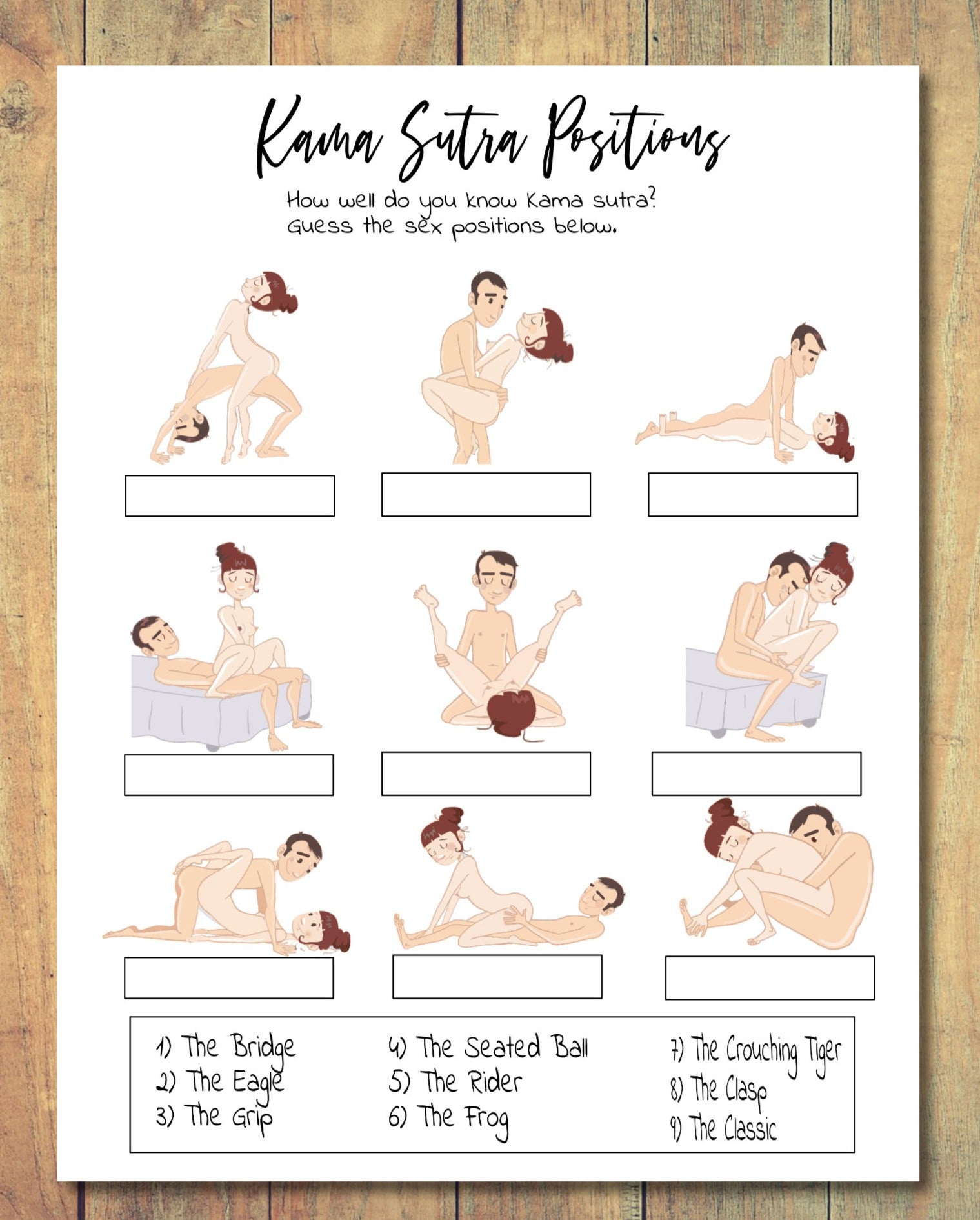 Bachelorette Party Kama Sutra Quiz Game - Printable Naughty Game - Ins –  Enjoymyprintables